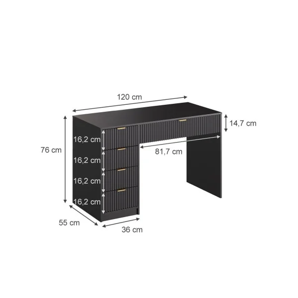 Coiffeuse Design Noir Graphique 5 Tiroirs Table Maquillage Moderne Noir et Or