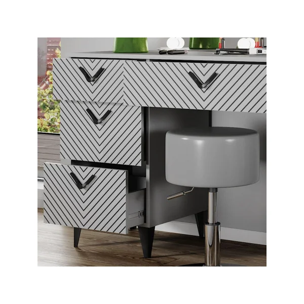 Coiffeuse Grise Graphique Moderne + Miroir LED Coiffeuse moderne Coiffeuse maquillage Coiffeuse femme Coiffeuse chambre