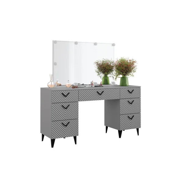 Coiffeuse Grise Graphique Moderne + Miroir LED Coiffeuse moderne Coiffeuse maquillage Coiffeuse femme Coiffeuse chambre