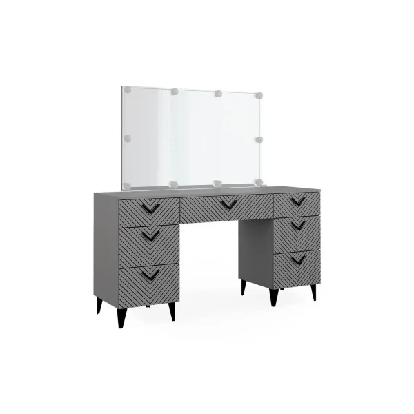 Coiffeuse Grise Graphique Moderne + Miroir LED Coiffeuse moderne Coiffeuse maquillage Coiffeuse femme Coiffeuse chambre