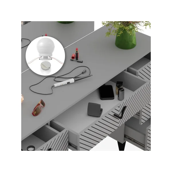 Coiffeuse Grise Graphique Moderne + Miroir LED + Tabouret Coiffeuse moderne Coiffeuse maquillage