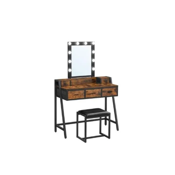 Coiffeuse industrielle avec tabouret avec miroir LED, table maquillage industrielle, Coiffeuse chambre, Coiffeuse moderne
