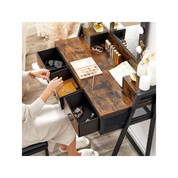 Coiffeuse industrielle avec tabouret avec miroir LED, table maquillage industrielle, Coiffeuse chambre, Coiffeuse moderne