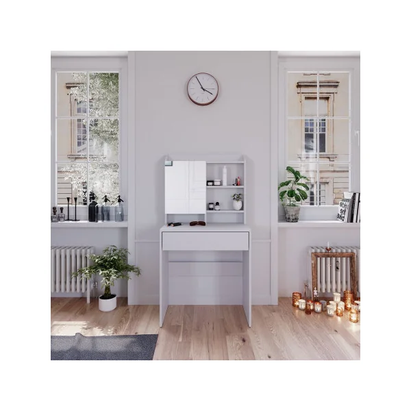 Coiffeuse moderne avec 1 tiroir et étagères miroir Table maquillage Table manucure Coiffeuse femme