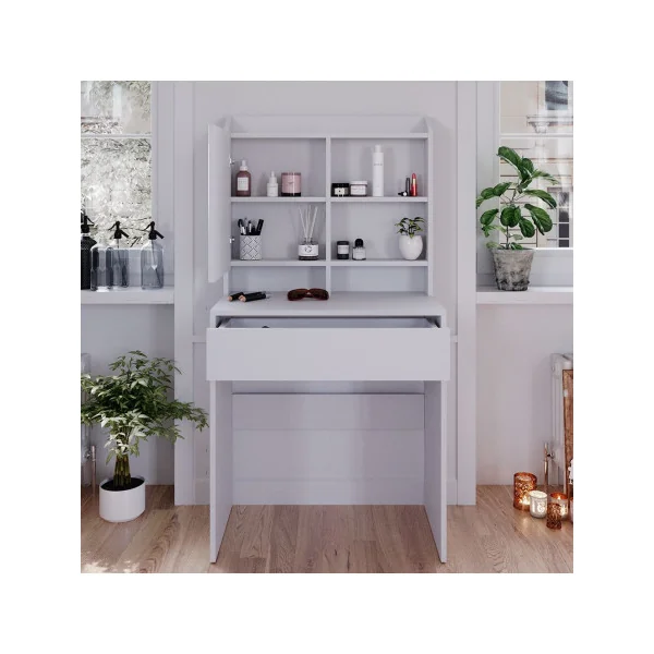Coiffeuse moderne avec 1 tiroir et étagères miroir Table maquillage Table manucure Coiffeuse femme