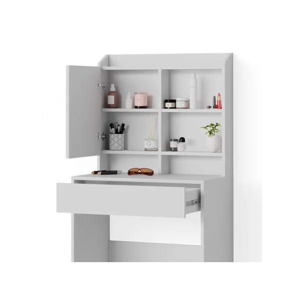 Coiffeuse moderne avec 1 tiroir et étagères miroir Table maquillage Table manucure Coiffeuse femme