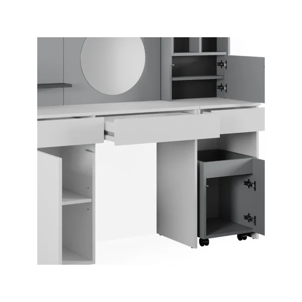 Coiffeuse moderne blanche et gris avec caisson amovible Table maquillage femme
