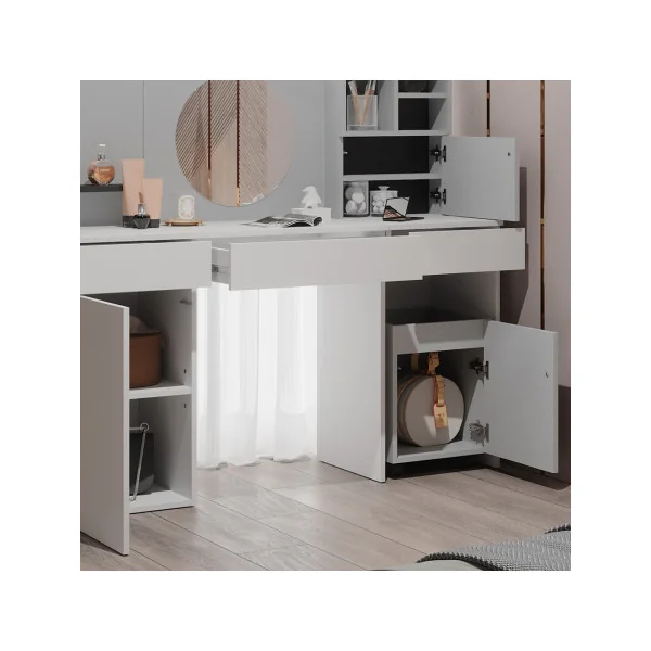 Coiffeuse moderne blanche et gris avec caisson amovible Table maquillage femme