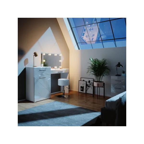 Coiffeuse moderne + LED + Tabouret Table maquillage blanc brillant Table manucure Coiffeuse femme