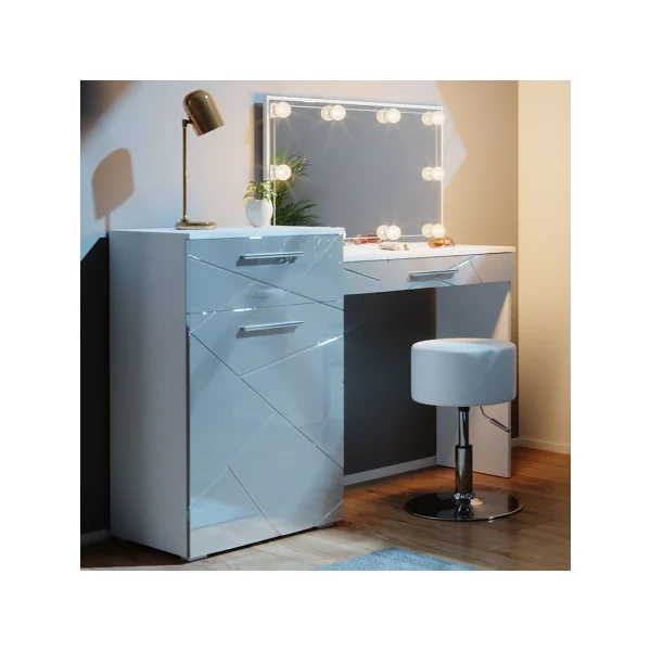 Coiffeuse moderne + LED + Tabouret Table maquillage blanc brillant Table manucure Coiffeuse femme