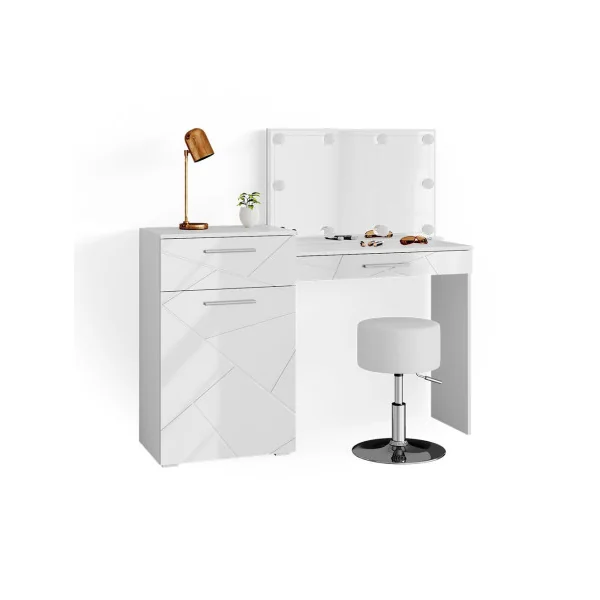 Coiffeuse moderne + LED + Tabouret Table maquillage blanc brillant Table manucure Coiffeuse femme