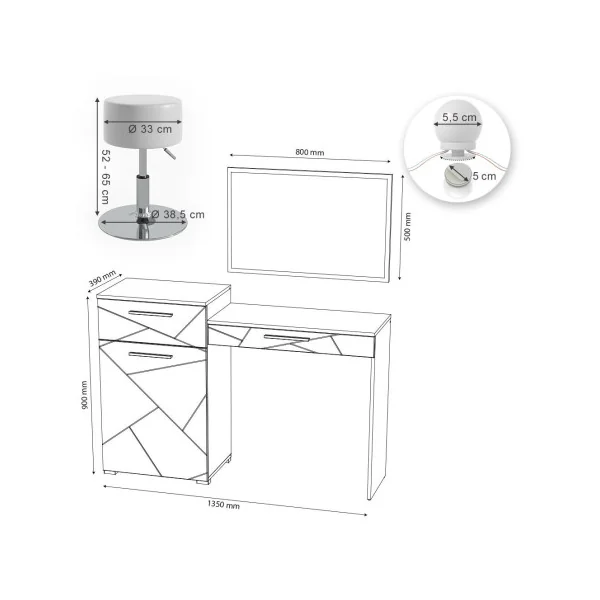 Coiffeuse moderne + LED + Tabouret Table maquillage blanc brillant Table manucure Coiffeuse femme