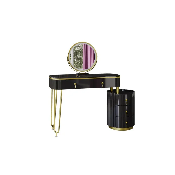 Coiffeuse noire et or 2 tiroirs Miroir LED Table manucure Coiffeuse femme élégante