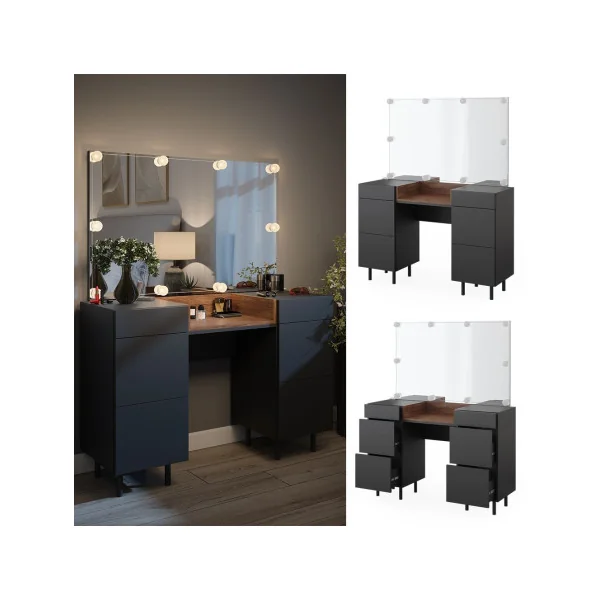 Coiffeuse Table maquillage Anthracite et Noyer + Miroir LED Coiffeuse moderne Coiffeuse maquillage Coiffeuse chambre