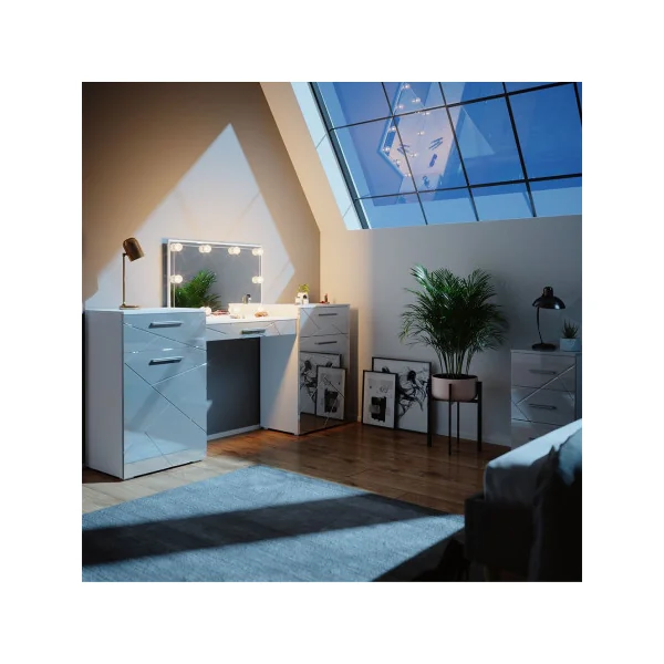 Coiffeuse table maquillage blanc brillant + LED Table manucure Coiffeuse femme Coiffeuse chambre