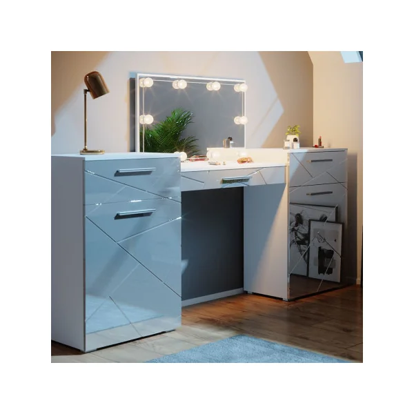 Coiffeuse table maquillage blanc brillant + LED Table manucure Coiffeuse femme Coiffeuse chambre