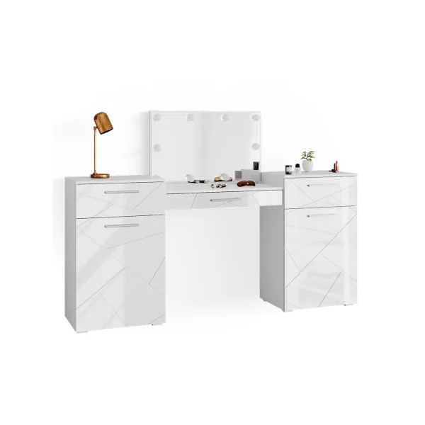 Coiffeuse table maquillage blanc brillant + LED Table manucure Coiffeuse femme Coiffeuse chambre
