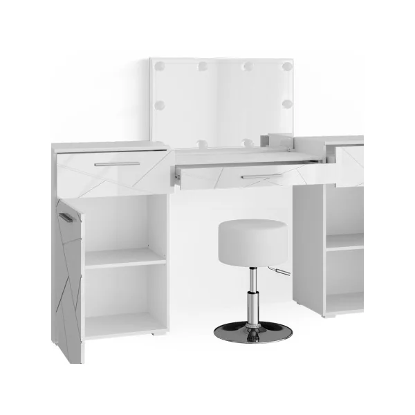 Coiffeuse table maquillage blanc brillant + LED + Tabouret Table manucure Coiffeuse femme Coiffeuse chambre