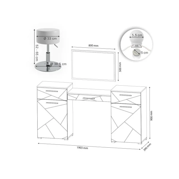 Coiffeuse table maquillage blanc brillant + LED + Tabouret Table manucure Coiffeuse femme Coiffeuse chambre