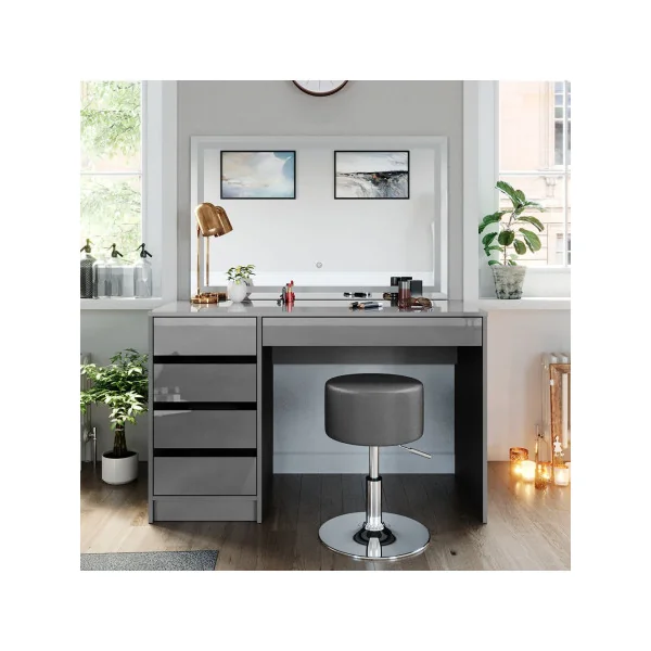 Coiffeuse table maquillage gris + grand miroir LED + Tabouret Coiffeuse moderne Coiffeuse maquillage