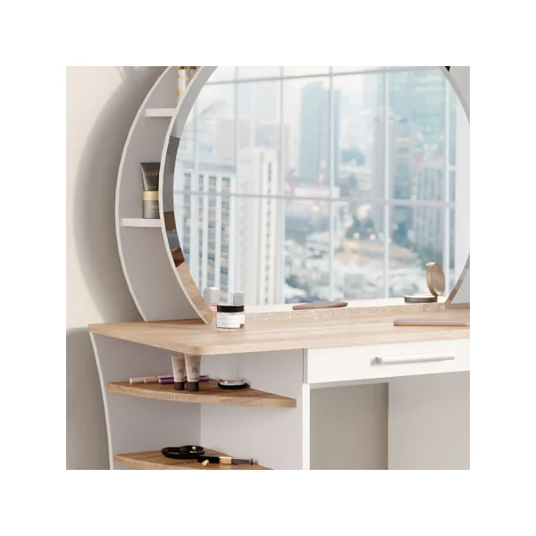 Coiffeuse épurée étagères et miroir blanc chêne Coiffeuse moderne Coiffeuse maquillage Coiffeuse femme