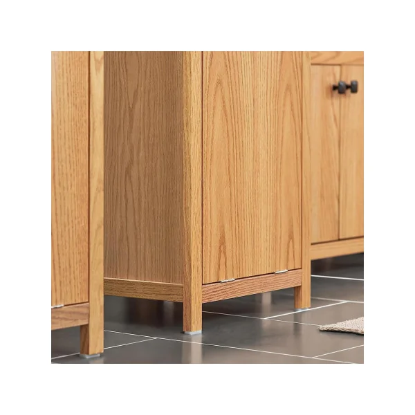 Colonne de salle de bain bois naturel avec panier à linge Armoire haute de salle de bain