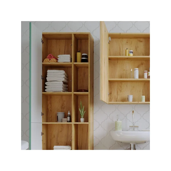 Colonne de salle de bain Chêne et Menthe Meuble salle de bain Armoire avec rangement