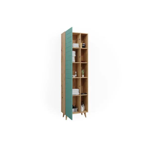 Colonne de salle de bain Chêne et Menthe Meuble salle de bain Armoire avec rangement