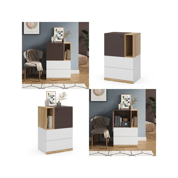 Commode 2 Tiroirs 1 Placard Commode Chambre Commode Salon Moderne