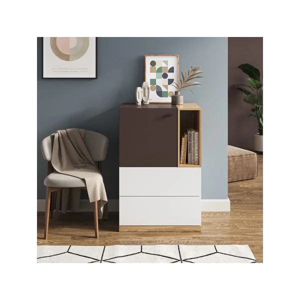Commode 2 Tiroirs 1 Placard Commode Chambre Commode Salon Moderne