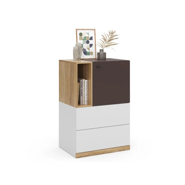 Commode 2 Tiroirs 1 Placard Commode Chambre Commode Salon Moderne