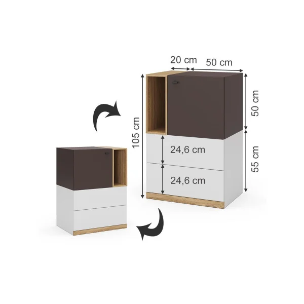 Commode 2 Tiroirs 1 Placard Commode Chambre Commode Salon Moderne