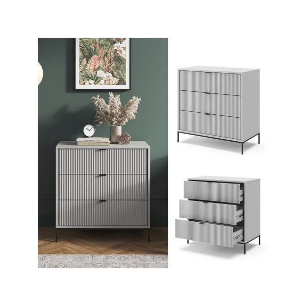 Commode 3 tiroirs design grise Commode grise Commode chambre moderne Commode salon