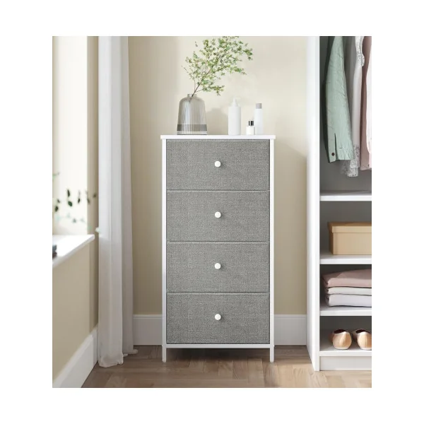 Commode 4 tiroirs en Tissu Commode Salon Commode Chambre Meuble de Rangement