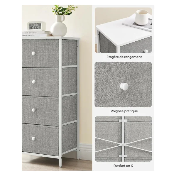 Commode 4 tiroirs en Tissu Commode Salon Commode Chambre Meuble de Rangement