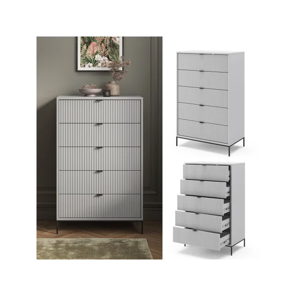 Commode 5 tiroirs design grise Commode grise Commode chambre moderne Commode salon
