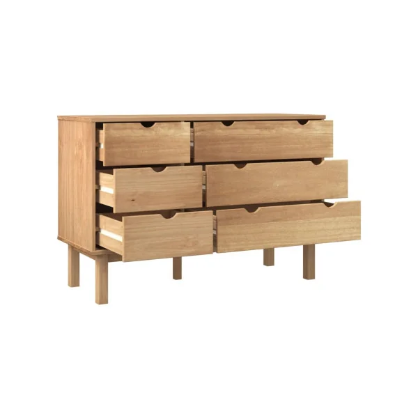 Commode 6 tiroirs 111 cm Pin Massif Naturel Commode Chambre Commode de Salon