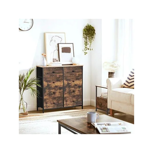 Commode 8 tiroirs bois rustique et tissu commode rangement industrielle