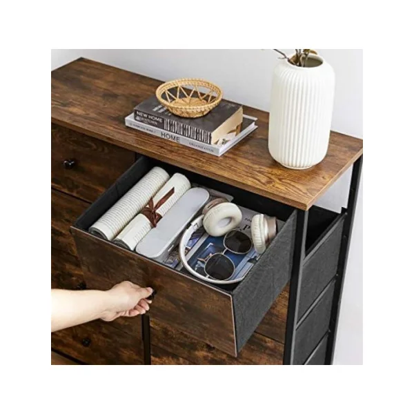 Commode 8 tiroirs bois rustique et tissu commode rangement industrielle