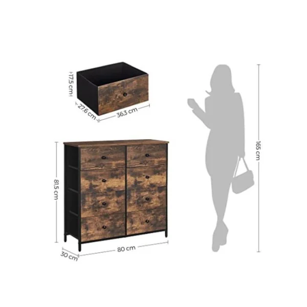 Commode 8 tiroirs bois rustique et tissu commode rangement industrielle