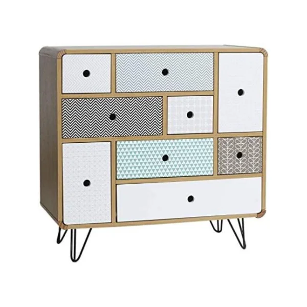 Commode 9 tiroirs commode chêne avec dessins graphiques pieds épingle