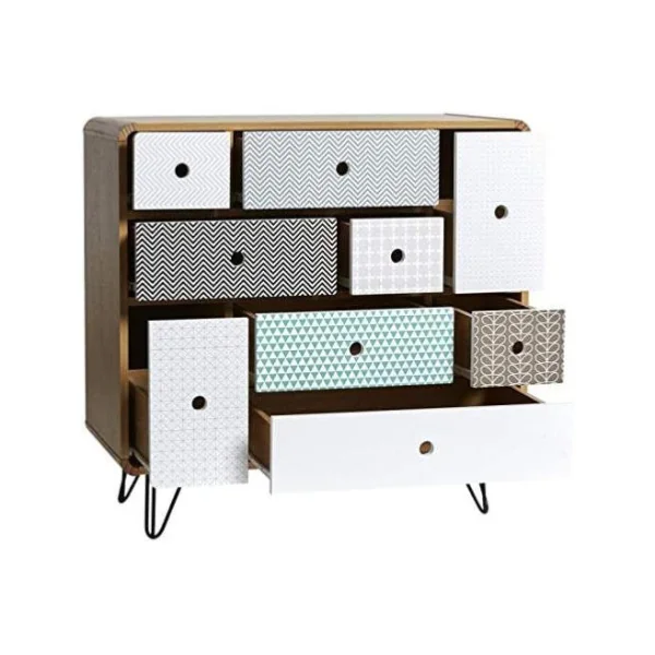 Commode 9 tiroirs commode chêne avec dessins graphiques pieds épingle