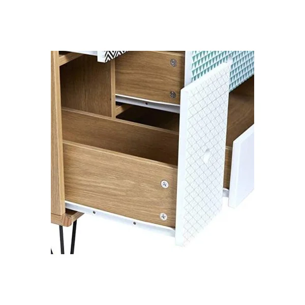 Commode 9 tiroirs commode chêne avec dessins graphiques pieds épingle