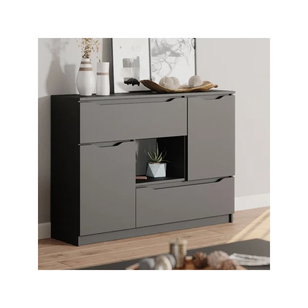Commode anthracite Commode 4 tiroirs moderne Commode salon Commode chambre