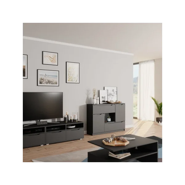 Commode anthracite Commode 4 tiroirs moderne Commode salon Commode chambre