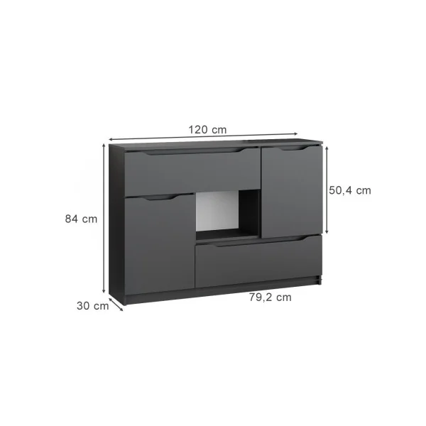 Commode anthracite Commode 4 tiroirs moderne Commode salon Commode chambre