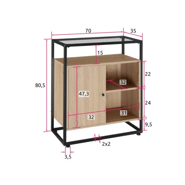 Commode avec placard bois clair Industriel Commode de salon Commode chambre