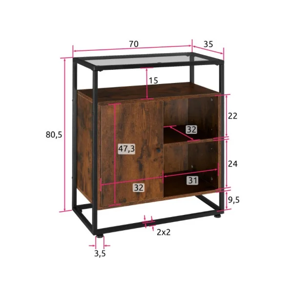 Commode avec placard bois foncé Industriel Commode de salon Commode chambre