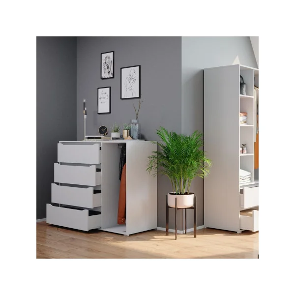 Commode blanche Commode 4 tiroirs avec penderie Commode salon Commode chambre