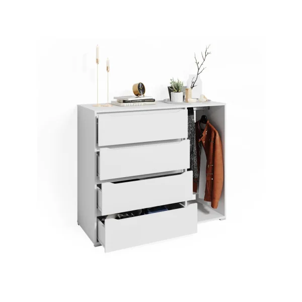 Commode blanche Commode 4 tiroirs avec penderie Commode salon Commode chambre